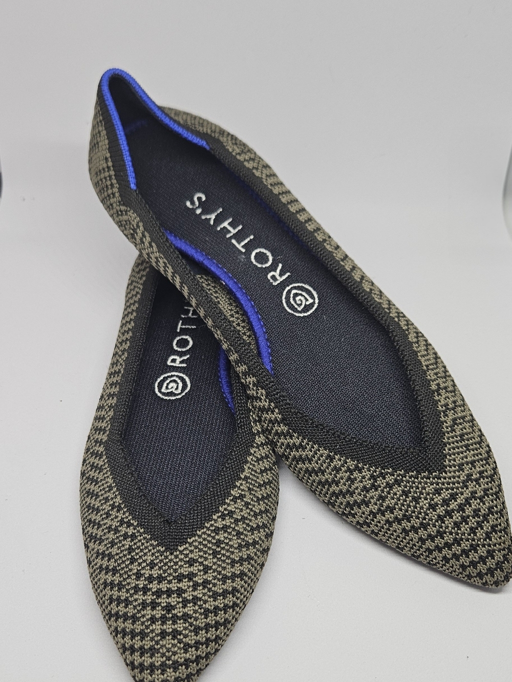 Rothy's Pointed Knit Flats in Olive/Black